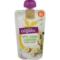 macro organic baby food 6+ months apple, banana & blueberry 120g