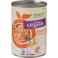 macro organic spaghetti in tomato sauce 420g