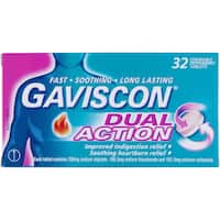 gaviscon dual action heartburn & indigestion relief peppermint 32pk