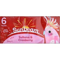 sunbeam fruit snack sultana & cranberry 234g 6pk