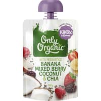 only organic kindy toddler food banana mxd berry coconut chia 100g