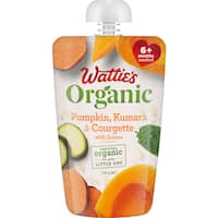 wattie's organic baby food 6+ months pumpkin kumara & courgette 120g