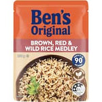 bens original microwave rice brown, red & wild rice medley 250g