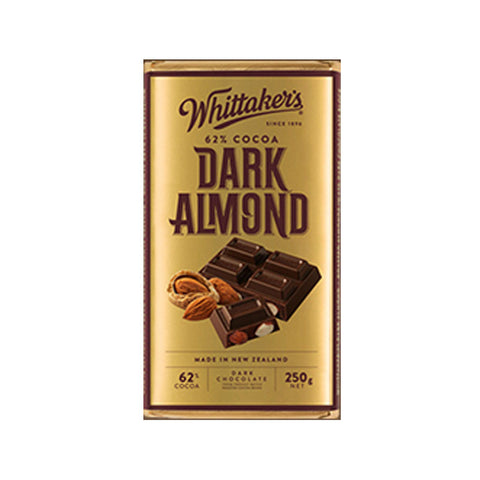 whittakerswhittakers chocolate block dark almond 62% cocoa250g