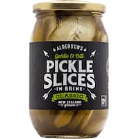 alderson's garlic & dill pickle sliced gherkins 485g