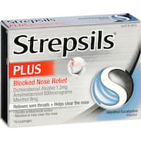 strepsils plus blocked nose relief lozenges menthol eucalyptus flavour 16pk