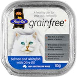 vip fussy cat grain free cat food salmon, white fish, olive oil 85g