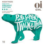 oi girl organic cotton ultra thin pads night 10 pack