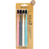 grin toothbrush biodegradable soft multi colour 4 pack