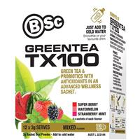 bsc green tea tx100 mixed flavours 12 x 3g serve