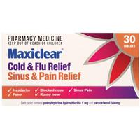 maxiclear cold & flu sinus & pain relief tablets 30