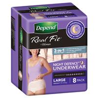 depend underwear realfit night defence female large 8 pack