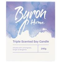 byron home triple scented soy candle lemongrass ginger & bergamot