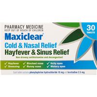maxiclear cold & nasal hayfever & sinus relief 30 tablets