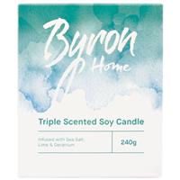 byron home triple scented soy candle sea salt lime & geranium