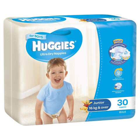 huggies ultra dry nappies size 6 boy 16kg+ bulk 30 pack