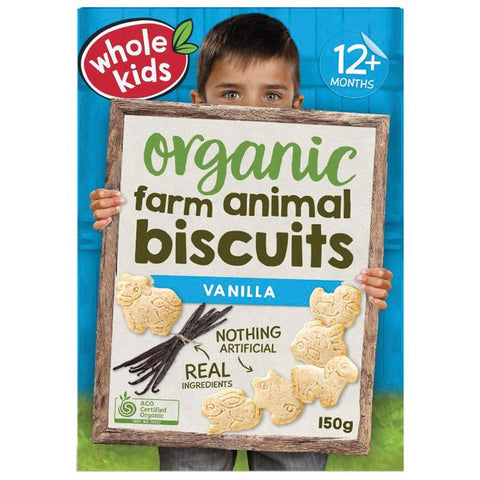 whole kids farm vanilla animal biscuits 150g