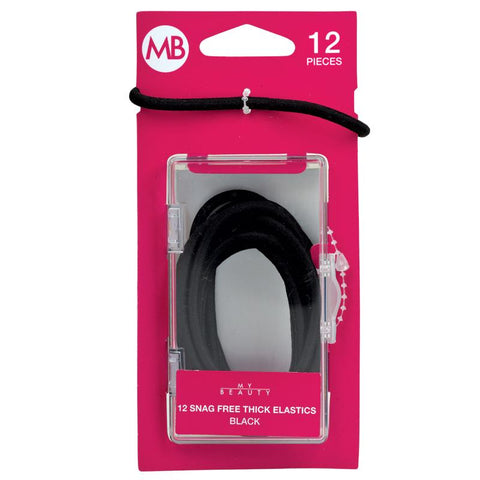 my beauty hair snag free thick elastic 12 pack black
