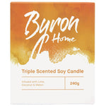 byron home triple scented soy candle lime coconut & melon
