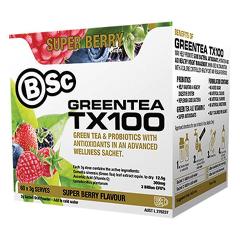 bsc green tea tx100 super berry 60 x 3g serve