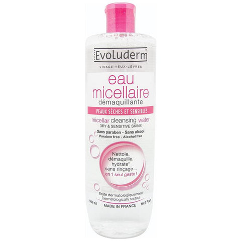 evoluderm eau micellaire water dry/sensitive skin 500ml