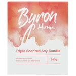 byron home triple scented soy candle rose blackcurrant & cedarwood