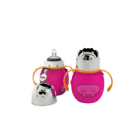 Haakaa 婴儿不锈钢奶瓶 宽口径 带护套版 粉 (180ml)