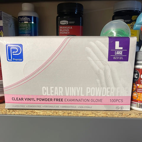 Premier clear vinyl powder free examination glove 100s Large