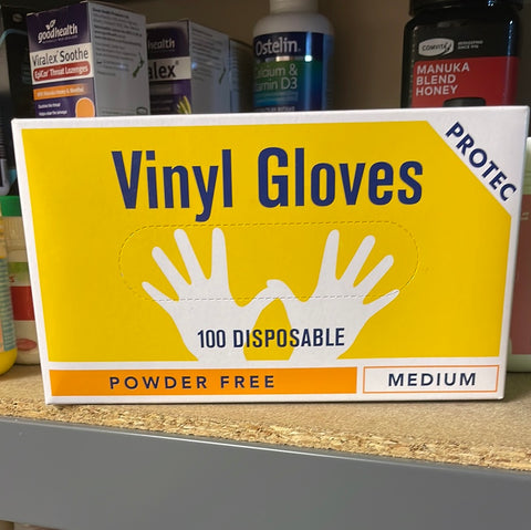Protec Powder Free Medium Vinyl Gloves 100pk