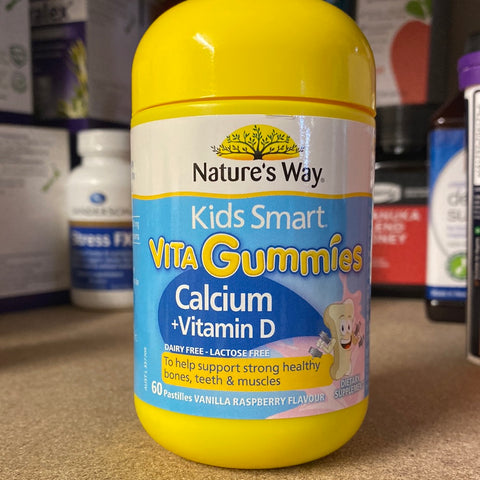 natures way kids smart vita gummies calcium + vit d3 vanilla raspberry flavour pastilles 60pk