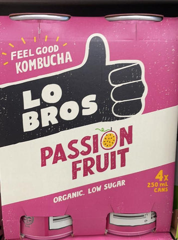 lo bros organic kombucha passionfruit 4pk