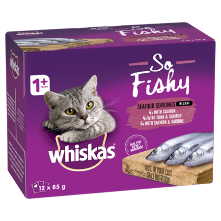Whiskas So Fishy Seafood Servings in Loaf Cat Food Pouches 12pk