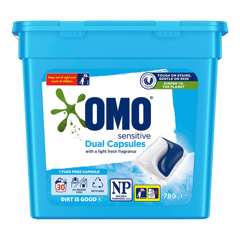 OMO Laundry Liquid Dual Capsules Sensitive Front & Top Loader 30 Pack